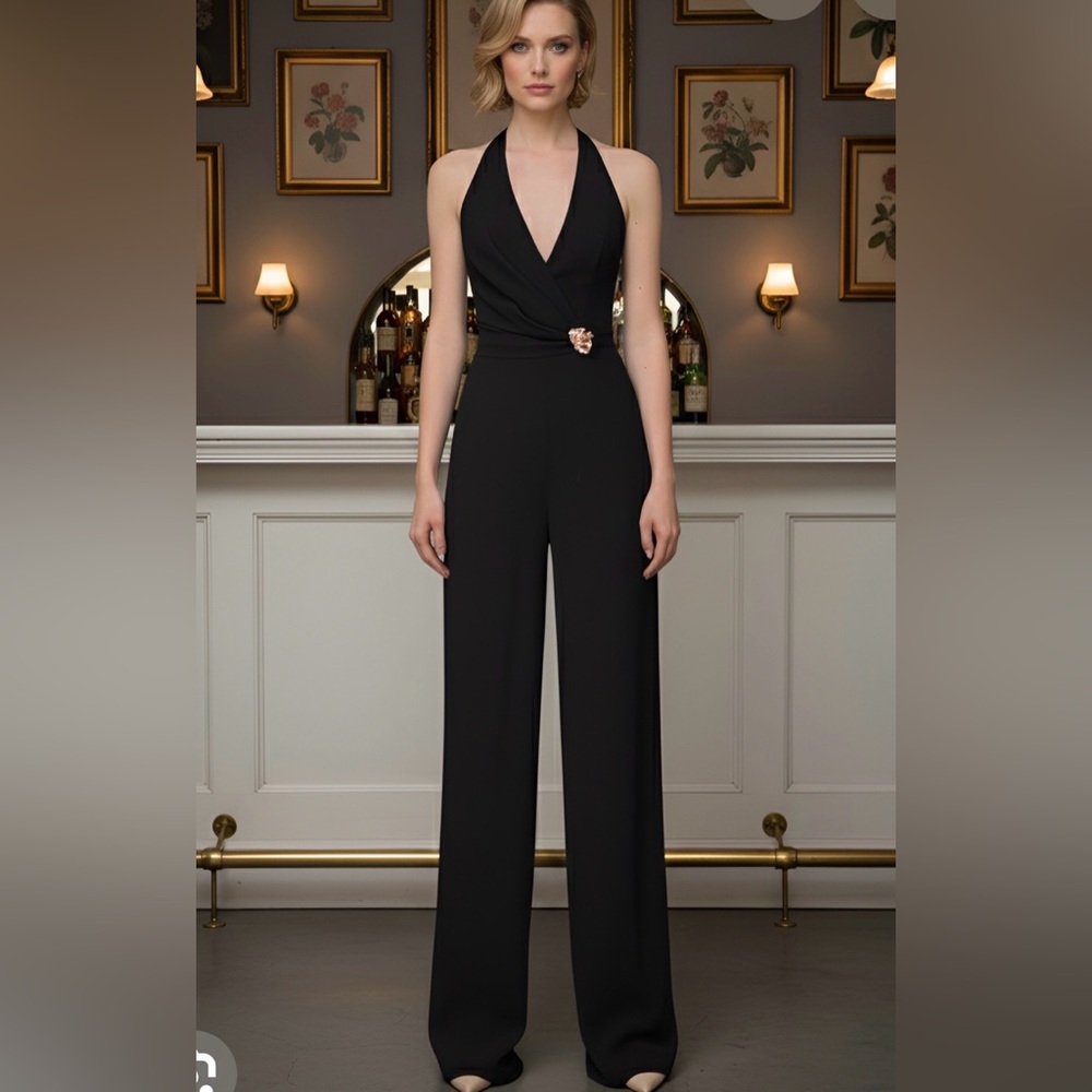 Club L London Black Halter  Jumpsuit